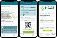 Digitale Darstellung des aufgeklappten PICOS-App-Flyers.